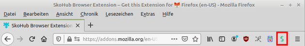 The SkoHub extension icon in between other extensions in the Firefox nav bar
