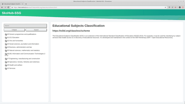 Screenshot of the HTML version of ESC published with SkoHub.